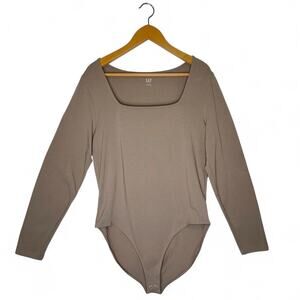 GAP Women's Long-Sleeve Square-Neck Bodysuit Size XL Sedimentary Taupe